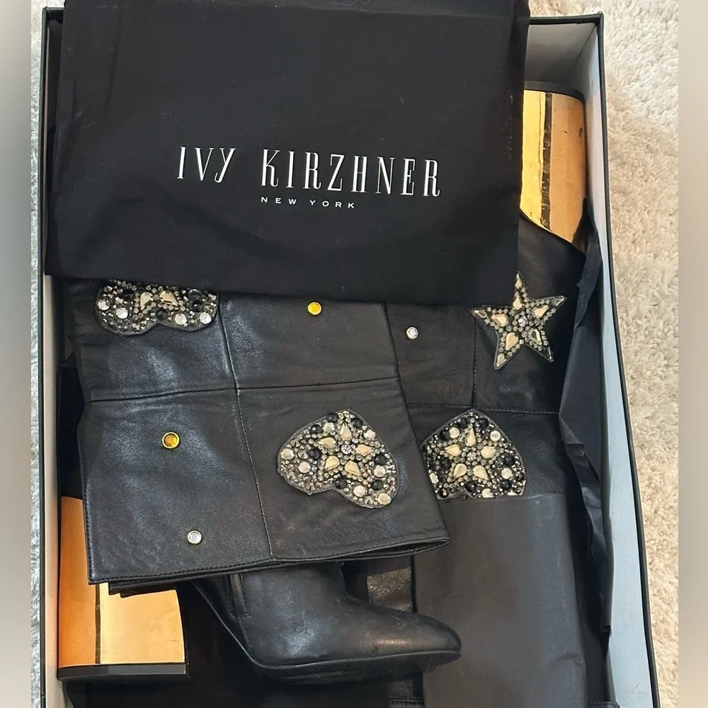 Ivy Kirzhner Embellished OTK Boots | Hearts & Stars Crystals | Leather | US 8